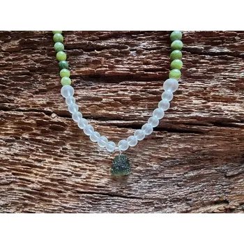 Náhrdelník Nefritový komplet s Křišťálem a Vltavínem - náhrdelník a náramek