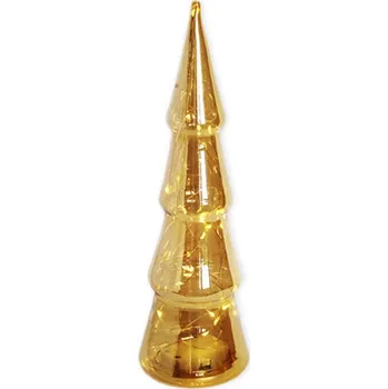 Vánoční dekorace KLIA Stromek sklo LED 23cm zlatá