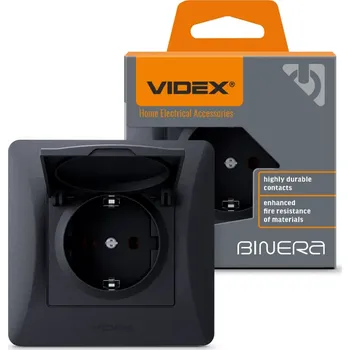 Elektrická zásuvka Zásuvka s jedním kontaktem 16A pro povrchovou montáž černá BINERA VIDEX