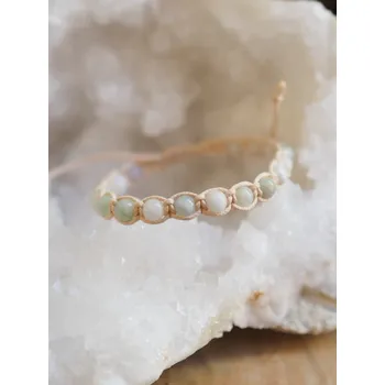 Náramek Shamballa náramek z barmského Jadeitu - dámský 6 mm béžový