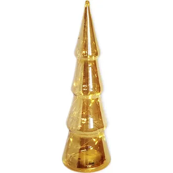 Vánoční dekorace KLIA Stromek sklo LED 32cm zlatá
