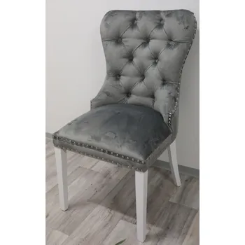 Jídelní židle Chojmex Dřevěná čalouněná jídelní židle MADAME, šedý samet, bílé nohy
