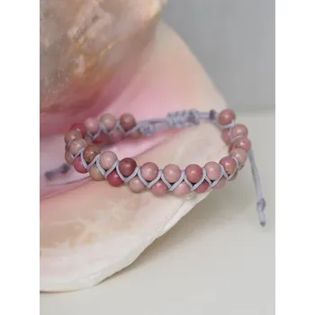 Náramek Rodonitový dvouřadý shamballa náramek, dámský - šedý - 6 mm