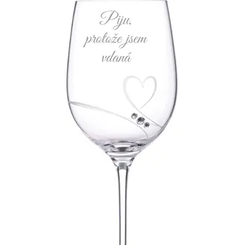 Sklenice Dekorant Sklenice na víno pro nevěstu se Swarovski krystaly Romance 1KS PIJU, PROTOŽE JSEM VDANÁ