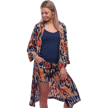 Dámský župan Lehký dámský komplet z plátýnka, kombinaci modré, béžové a oranžové 1G0722 modrá xl
