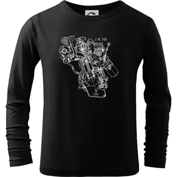 Chlapecké tričko Motor Škoda/ VW 1.9L TDI z boku - Triko dětské Long Sleeve - 122 cm/6 let ( Černá )