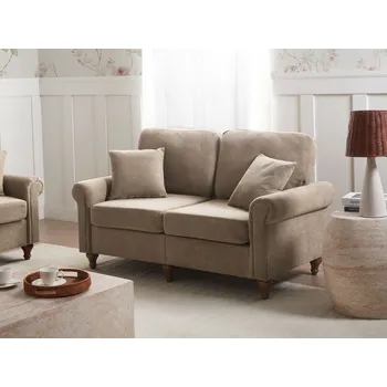 Pohovka Pohovka pro 2 osoby hnědé čalounění zaoblené boční opěrky s polštáři dřevěný rám moderní obývací pokoj Beliani