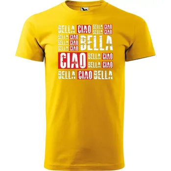 Sablio Tričko s potiskem La Casa de Papel Professor or Bella Ciao motiv 2 - žluté 5XL