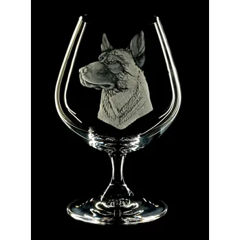 Sklenice sklenice na brandy 350ml Lara, Belgický ovčák - ručně ryté (broušené), dárková krabička