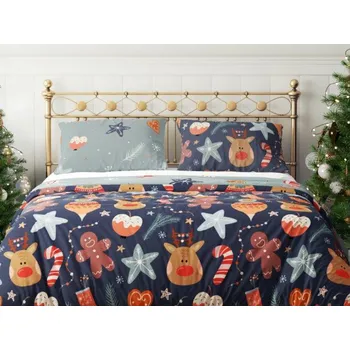 FARO Vánoční povlečení ze saténového mikrovlákna 140x200 + 70x90 cm - Holly Jolly 007