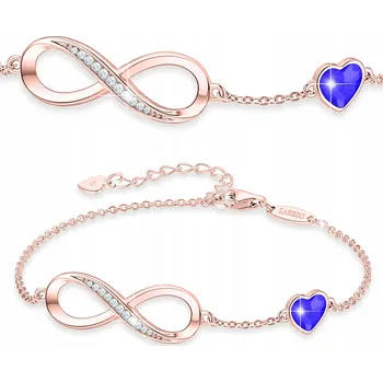 Náramek Náramek STŘÍBRO Nekonečno Krystaly a Safírové Srdce POZLACENÝ 750