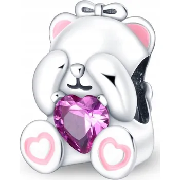 Přívěsek Přívěsek medvídek ze stříbra S925 s růžovým krystalem zirkon DÁREK