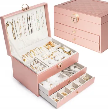 Šperkovnice Šperkovnice na bižuterii růžová textilní víceúrovňová se zámkem