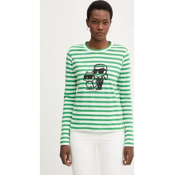 Pánské oblečení Bavlněné tričko s dlouhým rukávem Karl Lagerfeld IKON A1W17137 zelená 77X, vel. S