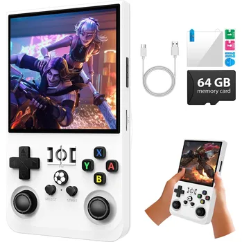 Herní konzole PŘENOSNÁ HERNÍ KONZOLE R36MAX RETRO HRY 18000+ LINUX 64GB GAMEBOY BÍLÁ