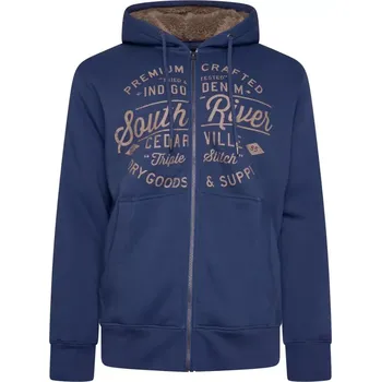 Pánská mikina Pánská velká mikina KAM 7087 zapínací zateplená s kapucí a potiskem tmavě modrá (4XL)