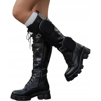 Dámské kozačky Vysoké dámské kozačky z ekologické kůže černé ZY1326 - 36