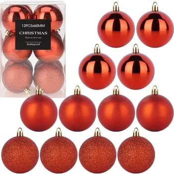 Vánoční dekorace DEKORATIVNÍ PLASTOVÉ VÁNOČNÍ KOULE 6 CM SADA 12 KS ČERVENÉ