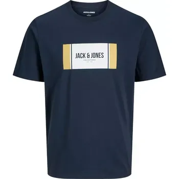 Oblečení a móda Velké pánské tričko s potiskem krátký rukáv Jack & Jones 12285530 tmavě modrá (5XL)