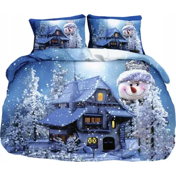 Povlečení POVLEČENÍ VÁNOČNÍ 160X200 SATÉNOVÉ DĚTSKÉ SE SNĚHULÁKEM 2 POVLEČENÍ NA POLŠTÁŘ 70X80