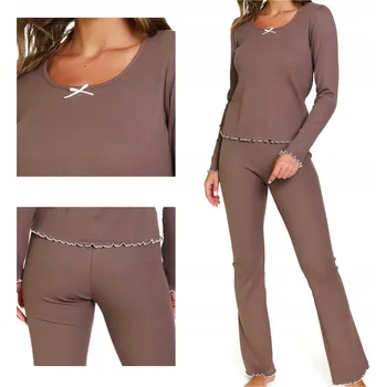 Dámské pyžamo Doctor Nap Dámské bavlněné pyžamo s dlouhým rukávem PM 7304 mocha mousse S