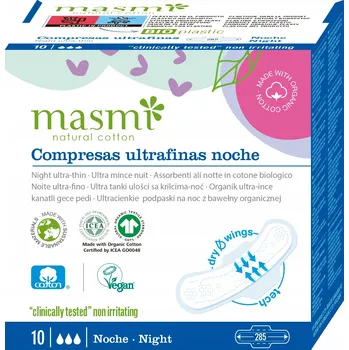 Menstruační vložka Masmi ultratenké vložky s křidélky na noc 100% organická bavlna 10 ks