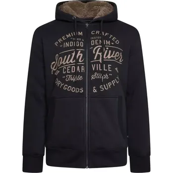 Pánská mikina Pánská velká mikina KAM 7087 zapínací zateplená s kapucí a potiskem černá (2XL)