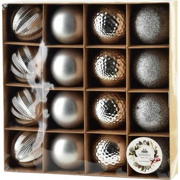 Vánoční dekorace Sada 16 stříbrných vánočních koulí SANTA LILA