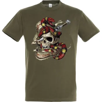 Pánské tričko panske-levne-bavlnene-tricko-digi-potisk-has-dyka-lebka Barva: Khaki, velikost: M