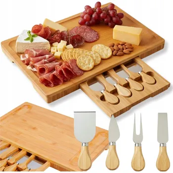 Kuchyňské prkénko Prkénko na krájení Zolta bambusové obdélníkové hnědé se sadou nožů