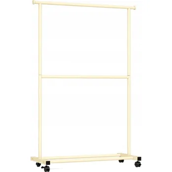 Věšák VĚŠÁK NA OBLEČENÍ STOJACÍ DVOJITÝ NA KOLEČKÁCH 182x40x100cm KRÉMOVÝ BÉŽOVÝ