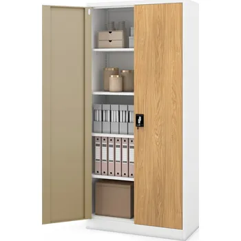 Šatní skříň JAN NOWAK Skříň Kovová Kancelářská Eco Design JAN H 195 Bílá / Zlatý Dub