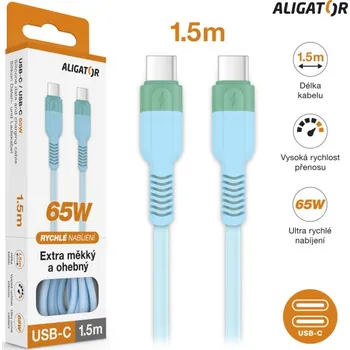 Datový kabel Datový kabel ALIGATOR SoftPastels 3A 65W, USB-C/USB-C, modrá