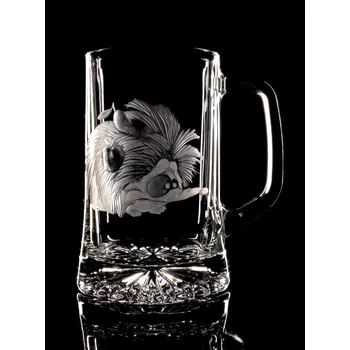 Sklenice Půllitr s rytinou ježek - ručně ryté (broušené), (dárek pro pana Ježka)