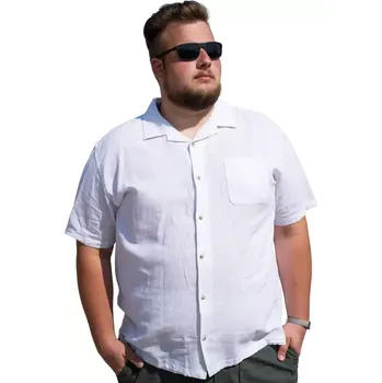 Pánská košile Velká pánská lněná košile s krátkým rukávem Double GS-5055 bílá (7XL)