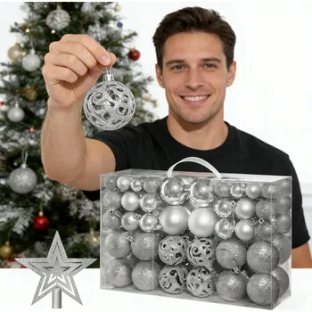 Vánoční dekorace VÁNOČNÍ BAŇKY NA STŘÍBRNÝ VÁNOČNÍ STROMEČEK 101 KS ZDOBENÉ