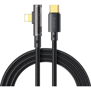 Náhradní díl pro mobilní telefon Mcdodo – datový kabel (CA-3390) – USB-C na Lightning, 90stupňový design, 36W, transparentní design, 1,2m – černý