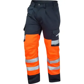 Pánské kalhoty Velké pánské reflexní pracovní kalhoty Leo Bideford námořnicky modré a oranžové bojové kalhoty (48R)