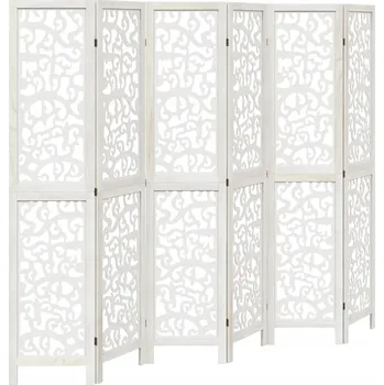 Paraván Dekorační paraván bílý, 6dílný, 210x200 cm, masivní dřevo
