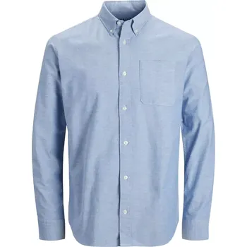 Pánská košile Velká pánská košile s dlouhým rukávem hladká Jack & Jones 12267979 světle modrá (5XL)
