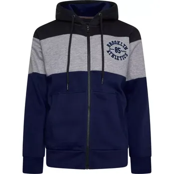 Pánská mikina Duża pánská mikina s kapucí na zip třímě barvá Kam 7083 tmavě modrá -šedá-černá (2XL)