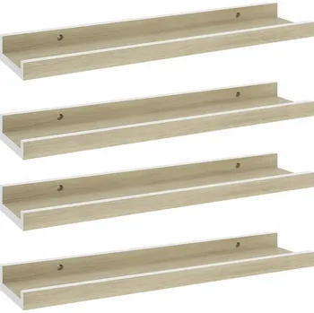 police Nástěnná police MDF 40 x 9 x 3 cm, bílá/dub sonoma, 4 ks