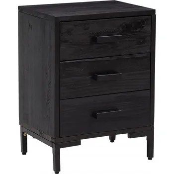 Noční stolek Černý noční stolek z masivního borovicového dřeva, 40 x 30 x 55 cm