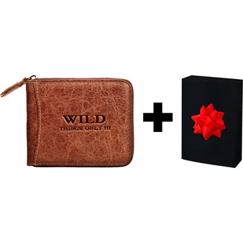 Peněženka Hnědá KOŽENÁ Pánská Peněženka na Zip Horizontální WILD !