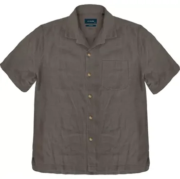 Velká pánská lněná košile s krátkým rukávem Double GS-5055 tmavě šedá (5XL)