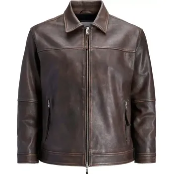 Velká pánská kožená bunda typu ramoneska Jack & Jones 12285027 hnědá (4XL)