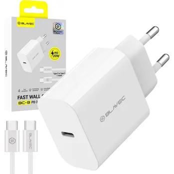 Nabíječka Blavec BC-9 – typ C – PD 20W 3A s kabelem typu C na typ C (TCBC9-CW203A+CC) bílá