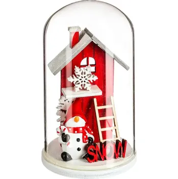 Vánoce SKLENĚNÁ KOPULE dřevěný domeček VÁNOČNÍ sněhulák