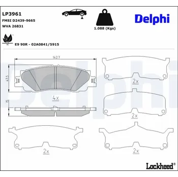 Autodíl Sada brzdových destiček, kotoučová brzda DELPHI LP3961