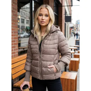 Dámská bunda Stylová dámská krátká světle-hnědá bunda , VELIKOST 2XL